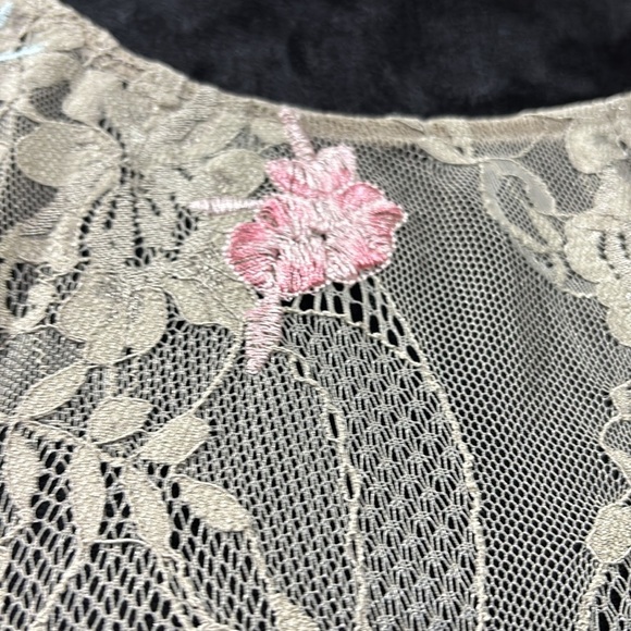 Democracy Island Sand embroidered lace,sheer, short butterfly sleeve scoop neck - Picture 2 of 8